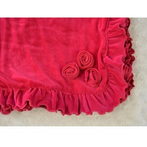 First Impressions Red Baby Blanket Velour Rosette Ruffle Edge Lovey Flower